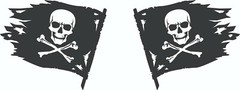 Double Pirate Flag Jolly Roger – Die Cut Decal White-On-Black Sticker 4″-20″