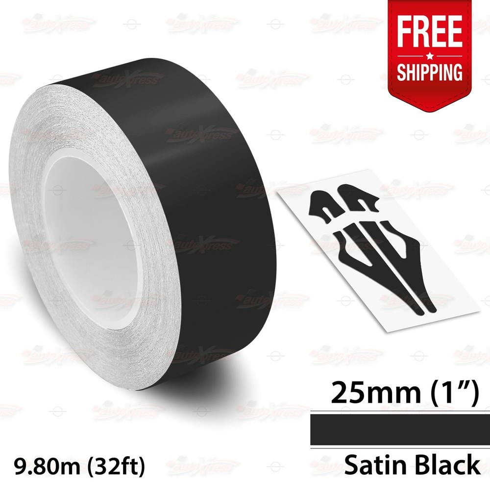 SATIN BLACK 1″ 25mm Roll PIN STRIPE Car Striping Line TAPE Decal Vinyl Sticker