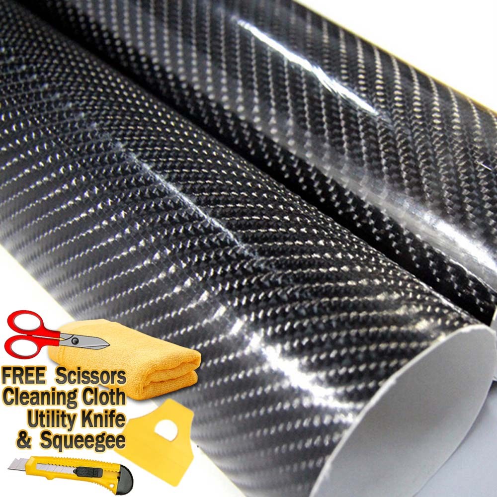 30ft x 5ft Gloss Black 4D Carbon Fiber Vinyl Wrap Film Bubble Air Free 360″x60″