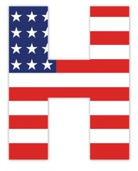 Letter H USA flag sticker decal 4″ x 5″