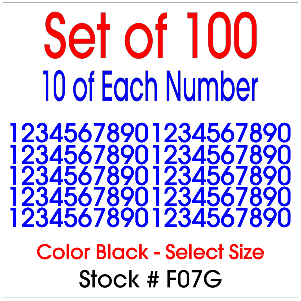 10 Sets of 0 9 Numbers – 100 Total Vinyl Sticker Decals – Color BLUE – STK#F07G