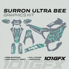 Surron Ultra Bee Graphics Kit FOX RACE LINE Grey Mint Decals Stickers Laminated