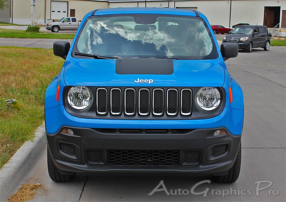 Vinyl Graphics Center Trailhawk HOOD Stripes Decals for 2014-2021 Jeep Renegade