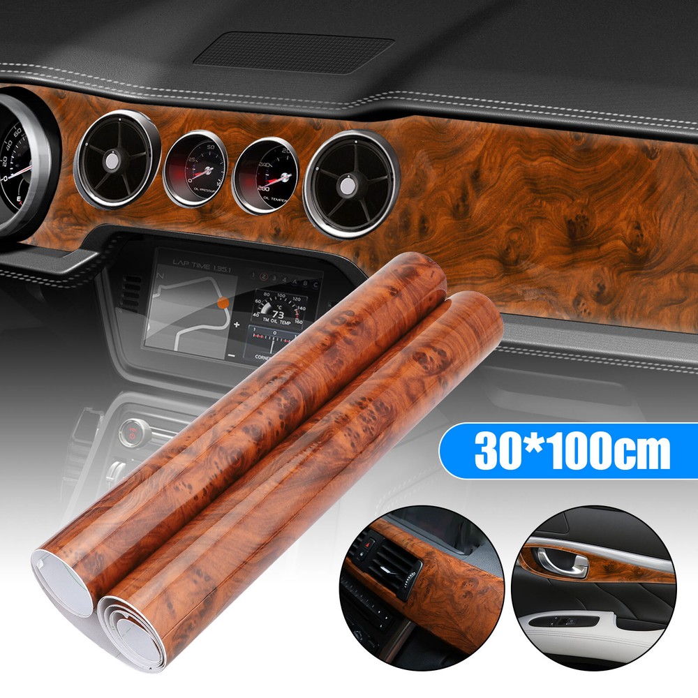 Car Interior Wood Grain Textured Glossy Wrap Sticker Decal Sheet Vinyl Film DIY