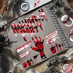 Whaline 12 Rolls Halloween Bloody Washi Tapes Blood Spatter red, black, white
