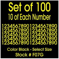 10 Sets of 0 9 Numbers – 100 Total Vinyl Sticker Decals – Color YELLOW -STK#F07G