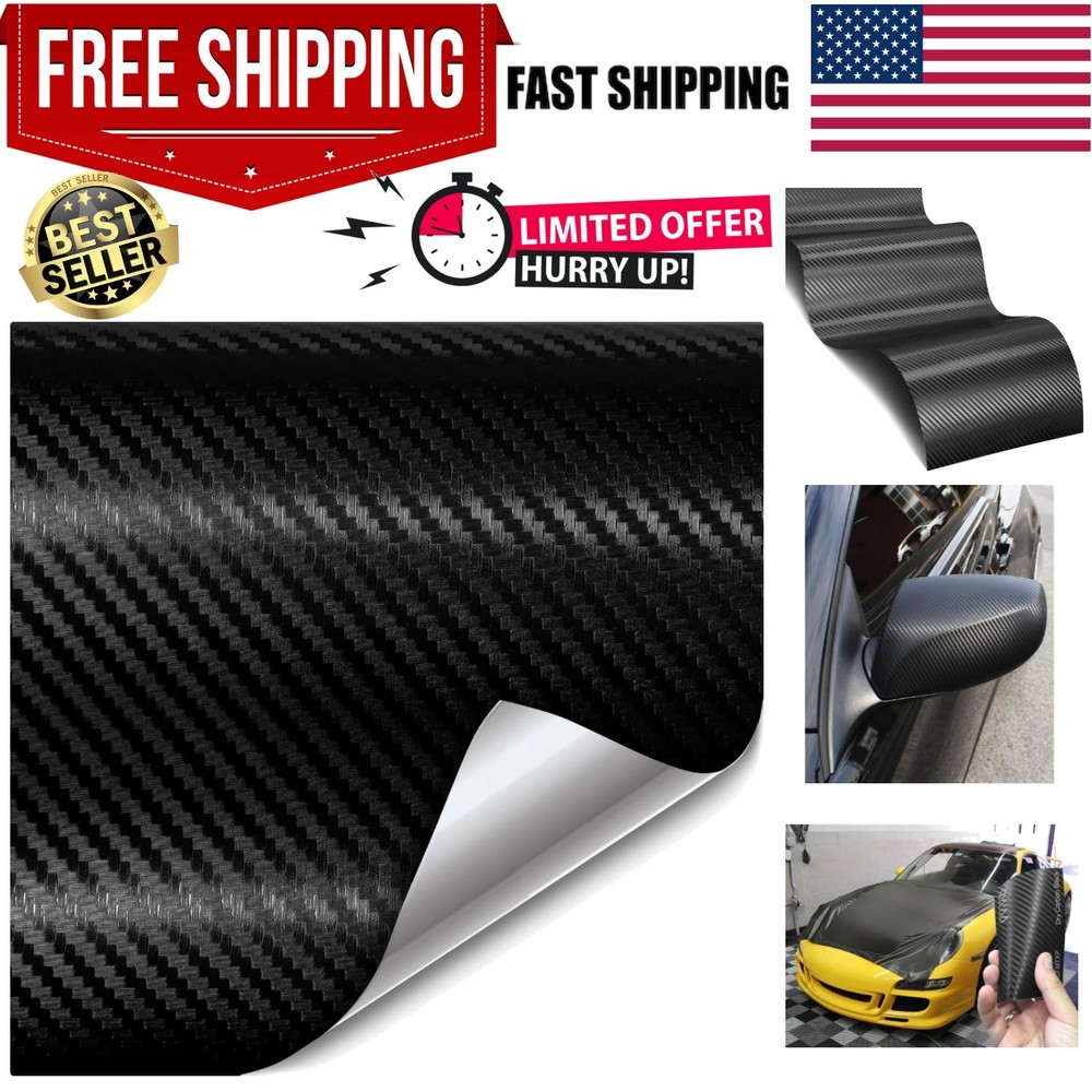 Durable 6ft x 5ft Black Carbon Fiber Vinyl Roll Featuring Air Release Technology