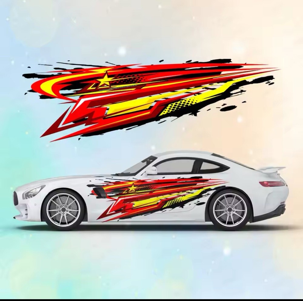 Colorful Star Racing Stripe Car Body Sticke; Vintage Style Decal Both Sides