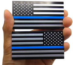 ALUMINUM Thin Blue Line Flag Decal Sticker Support Law Enforcement Police MIRROR