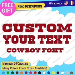 Sticker Vinyl Regular Custom Text Name Cowboy Fonts Lettering Die Cut Decals 651