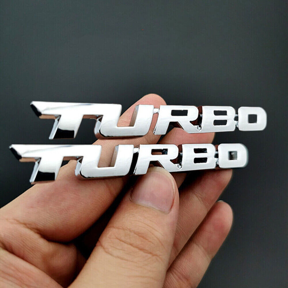 2PCS 3D TURBO Logo Chrome Metal Car Badge Emblem Decal Sticker Accessories Trim