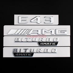 4pcs Chrome E43 AMG BITURBO 4 MATIC Trunk Emblem Badge Sticker for Mercedes Benz