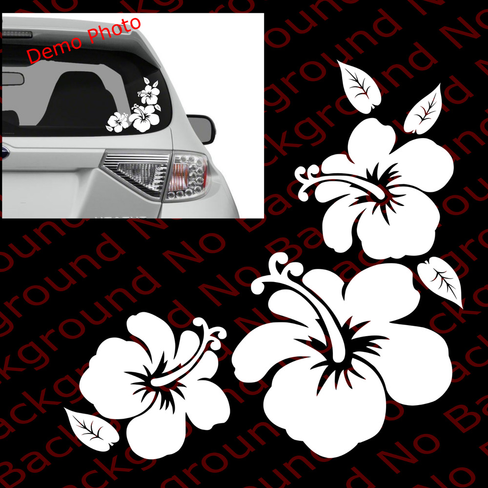 HIBISCUS Hawaiian Flower Mallow w/Leave/Car/Window Vinyl Decal DIE CUT FR001