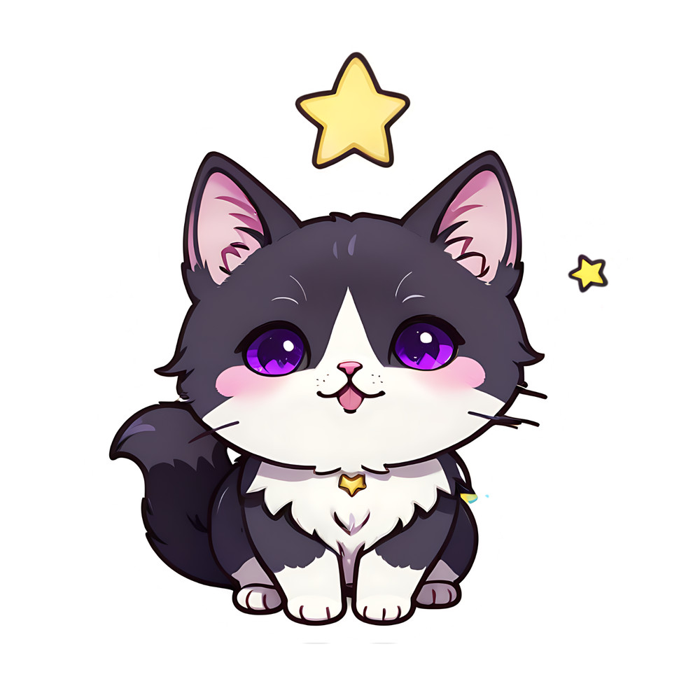 Black Whie Sticker 3″ Waterproof Cute Fluffy Tongue Star Kitty Meow Fur Love