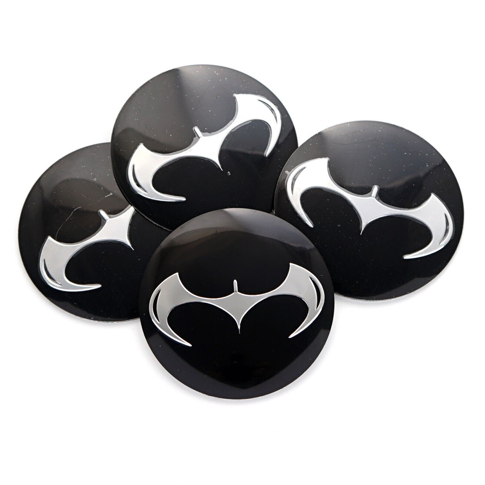 4Pcs 65mm Black Silver Batman Logo Car Truck Wheel Center Hub Cap Badge Stickers