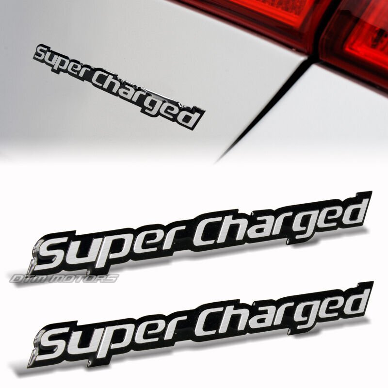 2X Silver Supercharged Aluminum Adhesive Trunk Bumper Emblem Badge Sticker Decal