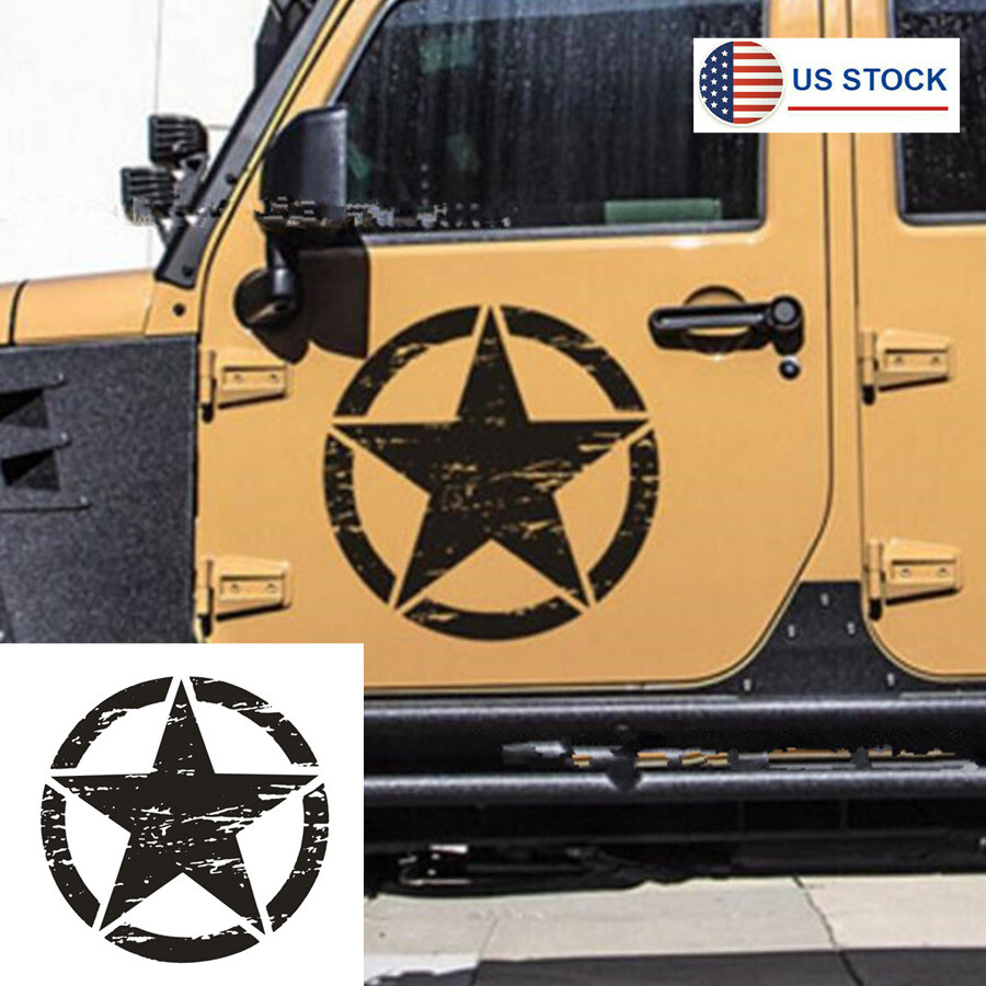 50x50cm Car Decal Decorative Sticker Matt Black Distressed Army Star Hood Decal