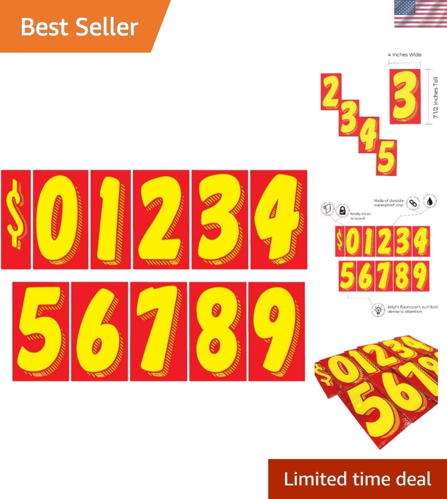 Vinyl Decals for Cars Red and Yellow Large Number Stickers 11 Dozen Windshiel…
