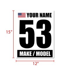 Custom Number Name Flag Make Model Glossy Matte Sticker /Magnet Car Racing WH x2