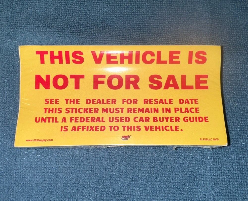 This Vehicle Not For Sale Vinyl Sticker – Yellow with Red Letters (100 per pack)