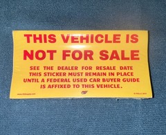 This Vehicle Not For Sale Vinyl Sticker – Yellow with Red Letters (100 per pack)