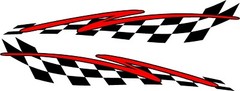 checkered flag & swoosh racing vinyl graphics decal sticker set 2.5″ x 10″ red