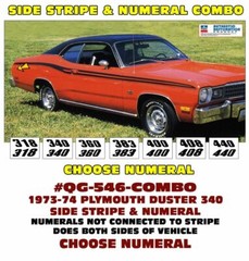 GE-QG-546 COMBO 1973-74 PLYMOUTH DUSTER – SIDE STRIPE & NUMEAL CHOICE – LICENSED