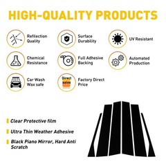 6/12Pcs Fit For MK5 Jetta VW 2006-2010 Sedan Trim Door Pillar Posts Gloss Black