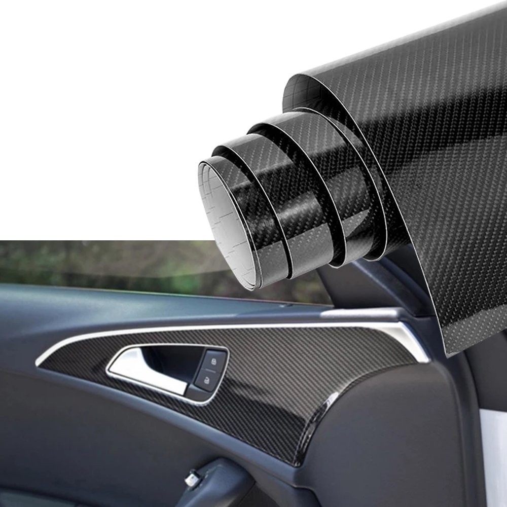 High Glossy 5D Carbon Fiber Black Vinyl Film Car Wrap DIY Decals 12″X60″