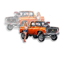Pin Up Girl Sticker Fits Chevy 1980 KTM Orange Pickup Truck Nose Art 2 PACK