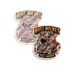 Rust Bucket Service Rat Rod Mechanic Decal 2 Pack MKD152