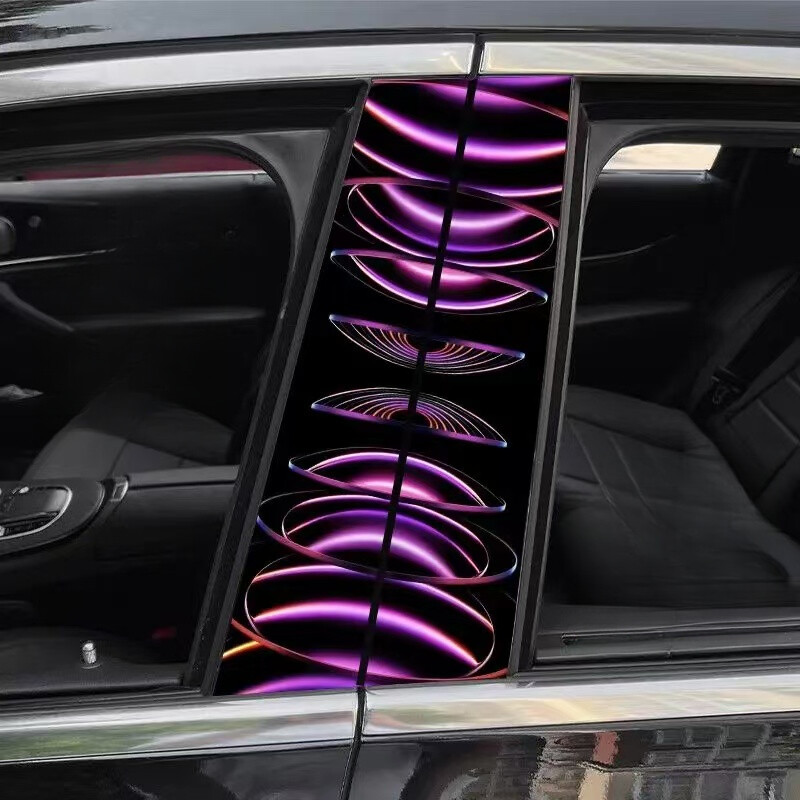 2pcs Colorful Light Wave Car Center Pillar Sticker B-pillar Protective Film