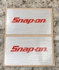 2 Snap on Vintage stickers. Metallic glossy. 2.625” X 1.5625” 3m Adhesive