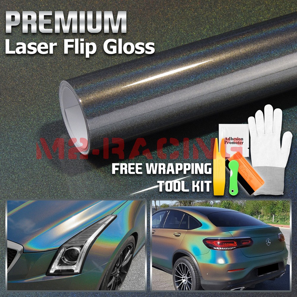 Laser Flip Gloss Gray Metallic Glossy Rainbow Holographic Vinyl Wrap Sticker