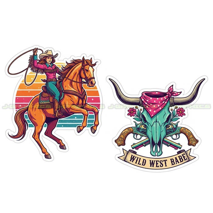 Cowgirl Vinyl Decal Sticker Country Western Southern boots 2 pack A