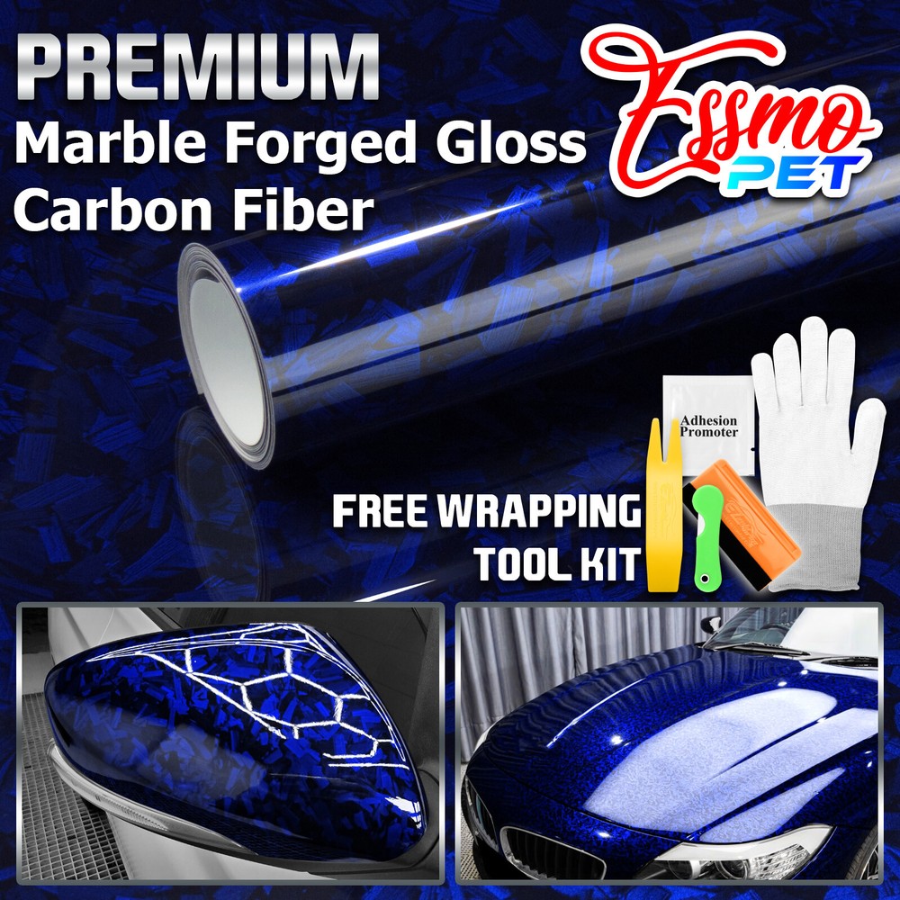 ESSMO PET Marble Forged Gloss Carbon Fiber Royal Blue Vehicle Vinyl Wrap Decal