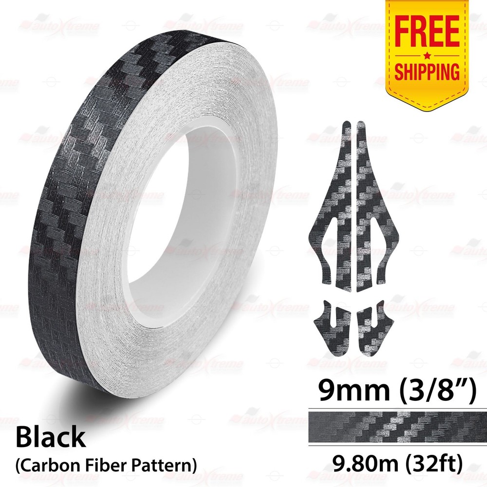 3/8″ 9mm PinStriping Stripe Tape Styling Decal Vinyl Sticker CARBON FIBER BLACK