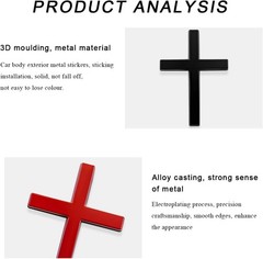 Elegant Black+Red 3D Metal Jesus Cross Badge Stickers for Cars – 2 Count