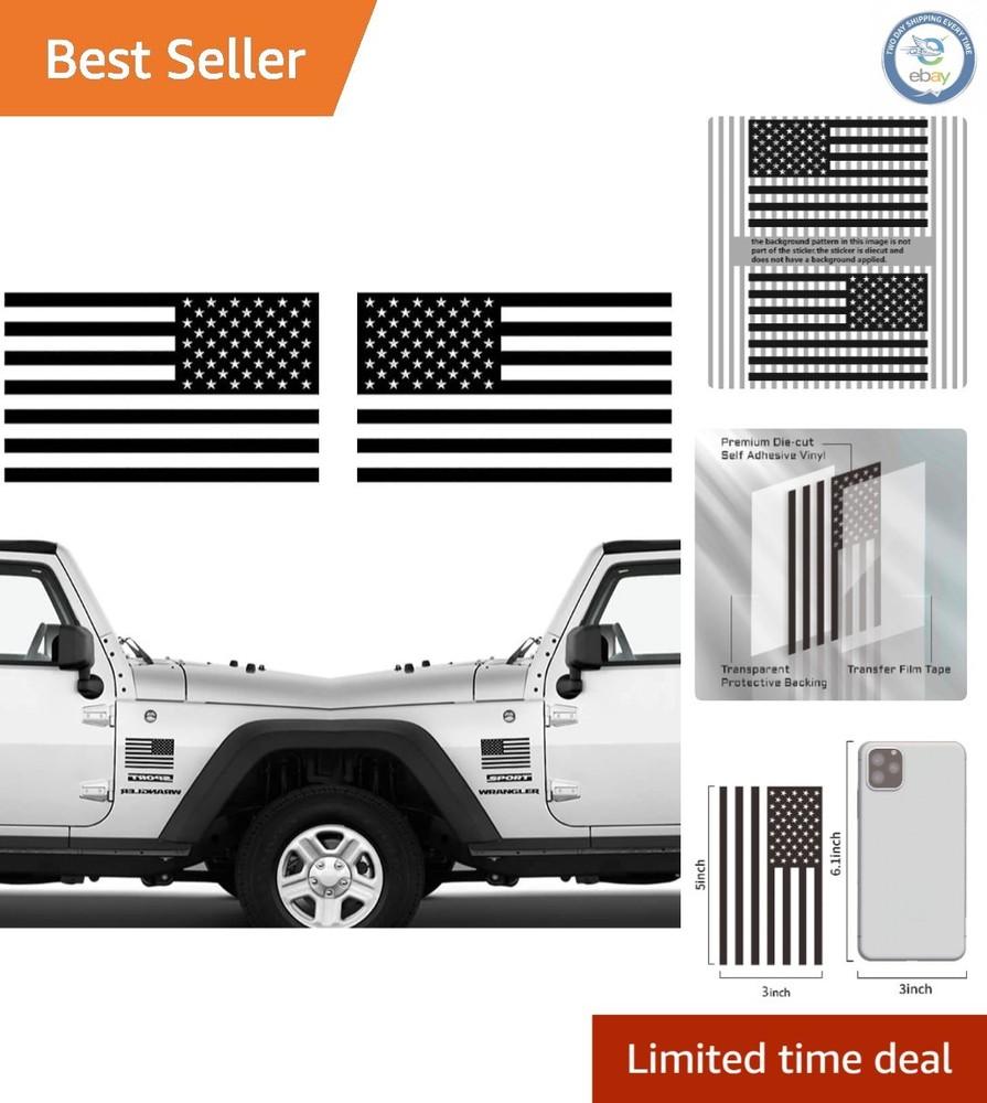Die Cut Matte Black American Flag Sticker – Durable Decal for Trucks & Windows