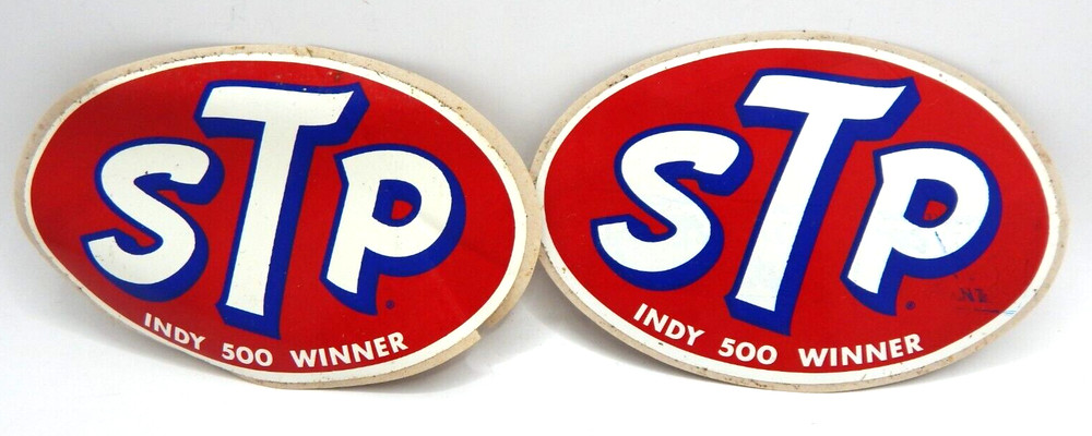 Vintage PAIR Original STP Sticker Decal Sticker 4.5″ Wide ” Indy 500 Winner “