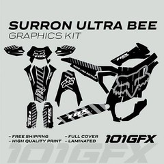 Surron Ultra Bee Graphics Kit FOX RACE LINE Black Grey Decals Stickers
