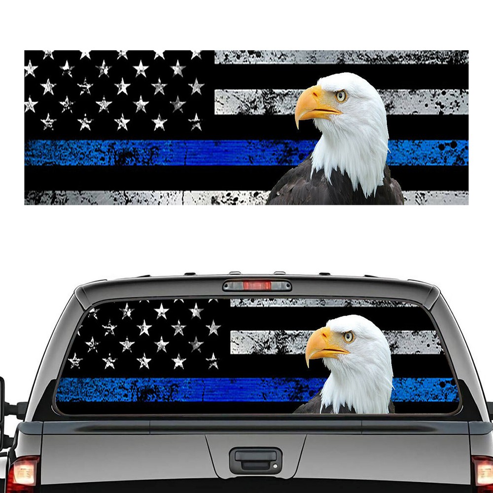 Rear Back Window American Flag Decal Sticker 65″ x 17/19” for Truck SUV Pickup