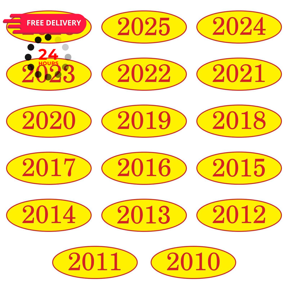 Car Windshield Year Stickers (2010-2026) – 17 Pack(1 per Year), Red Yellow