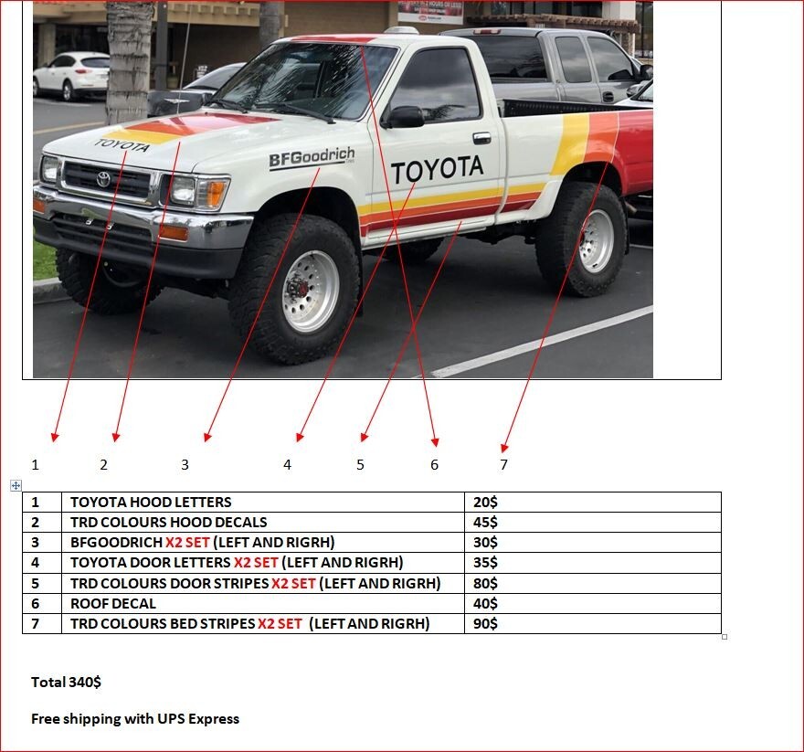 Decals Compatible with Toyota TRD pickup truck Retro graphics