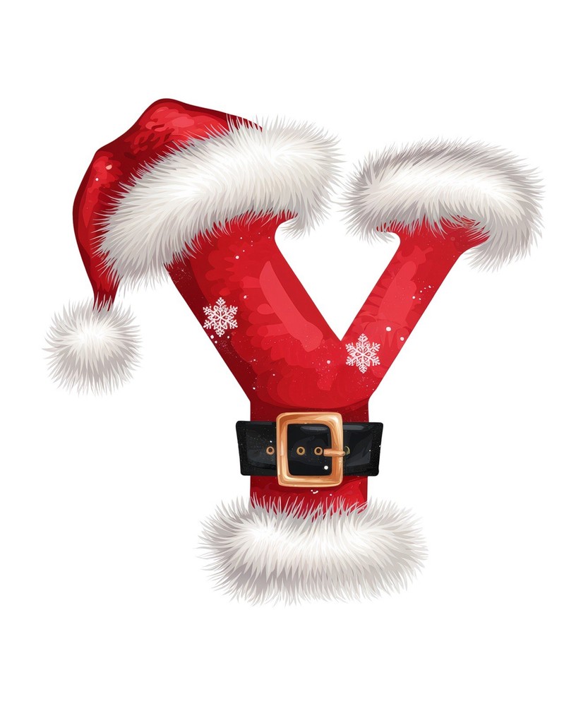 Initial Sticker (3 Inch) Letter Y Christmas Holiday Santa Hat Belt Snow Flake !