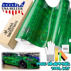 Holographic Glitter Emerald Green Rainbow Chrome Vinyl Wrap Sticker Decal Sheet