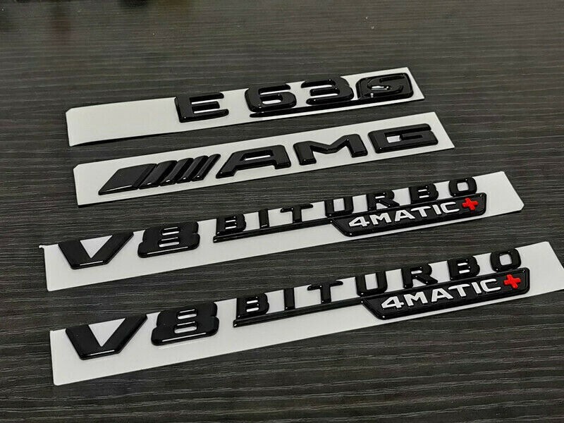 Gloss Black E63S AMG Biturbo 4matic+ emblem badge For Mercedes-Benz E63 AMG W213