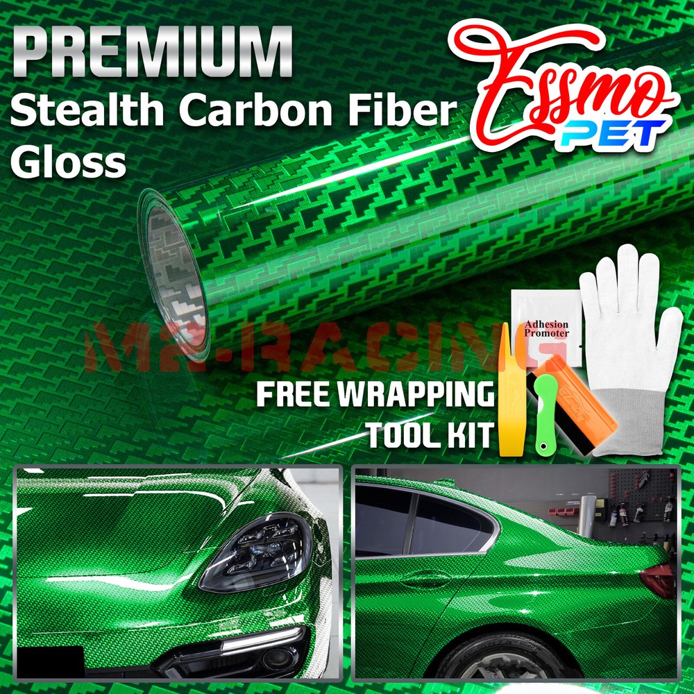 PET Squadron Carbon Fiber Gloss Emerald Green Car Vehicle Vinyl Wrap Decal Sheet