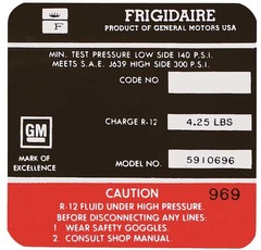 1966 Black and Red Frigidaire AC Compressor Decal (OE#5910696)