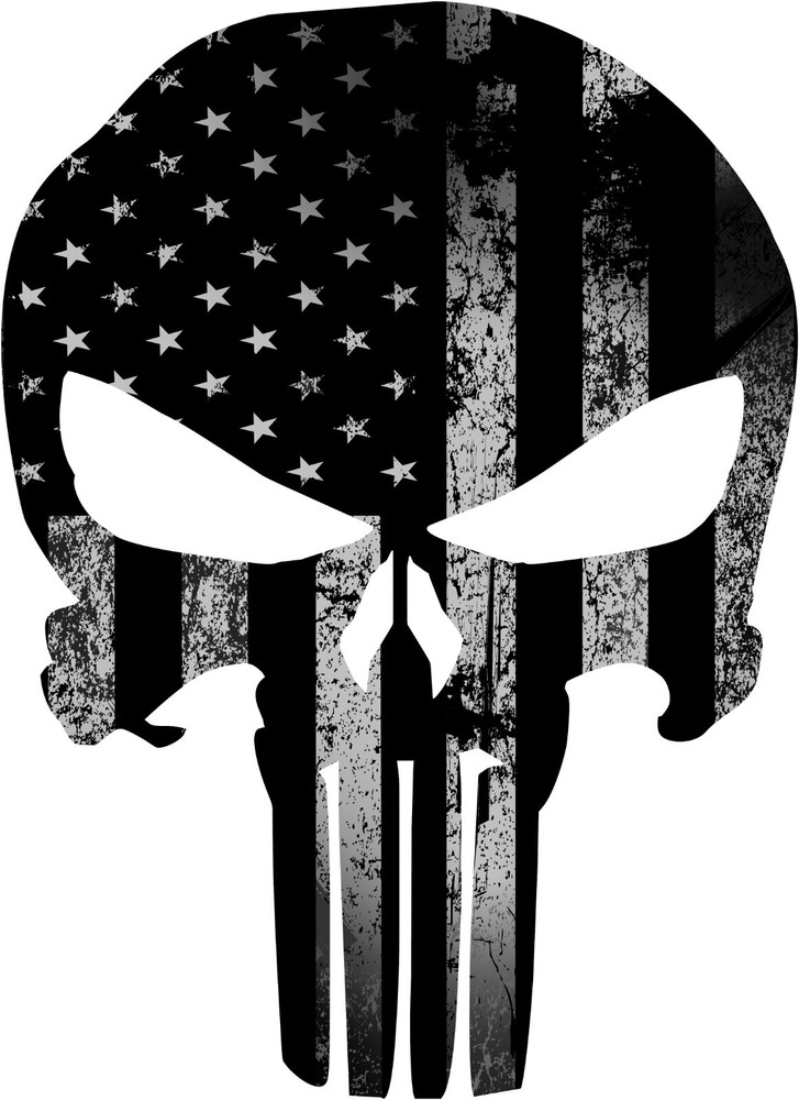PUNISHER DISTRESSED AMERICAN FLAG GRAY LlNES SKULL VINYL STICKER DECAL GLOSS